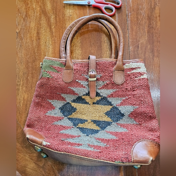 Woven tapestry & leather purse - Picture 1 of 5